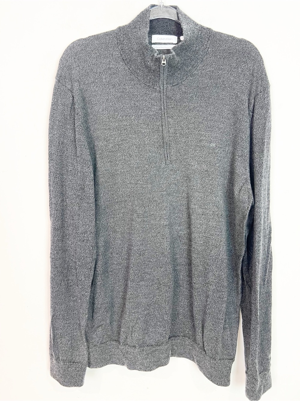 CALVIN KLEIN BLACK GRAY VARIEGATED 1/4 ZIP PULLOVER WOOL SWEATER MENS XXL - Picture 4 of 4